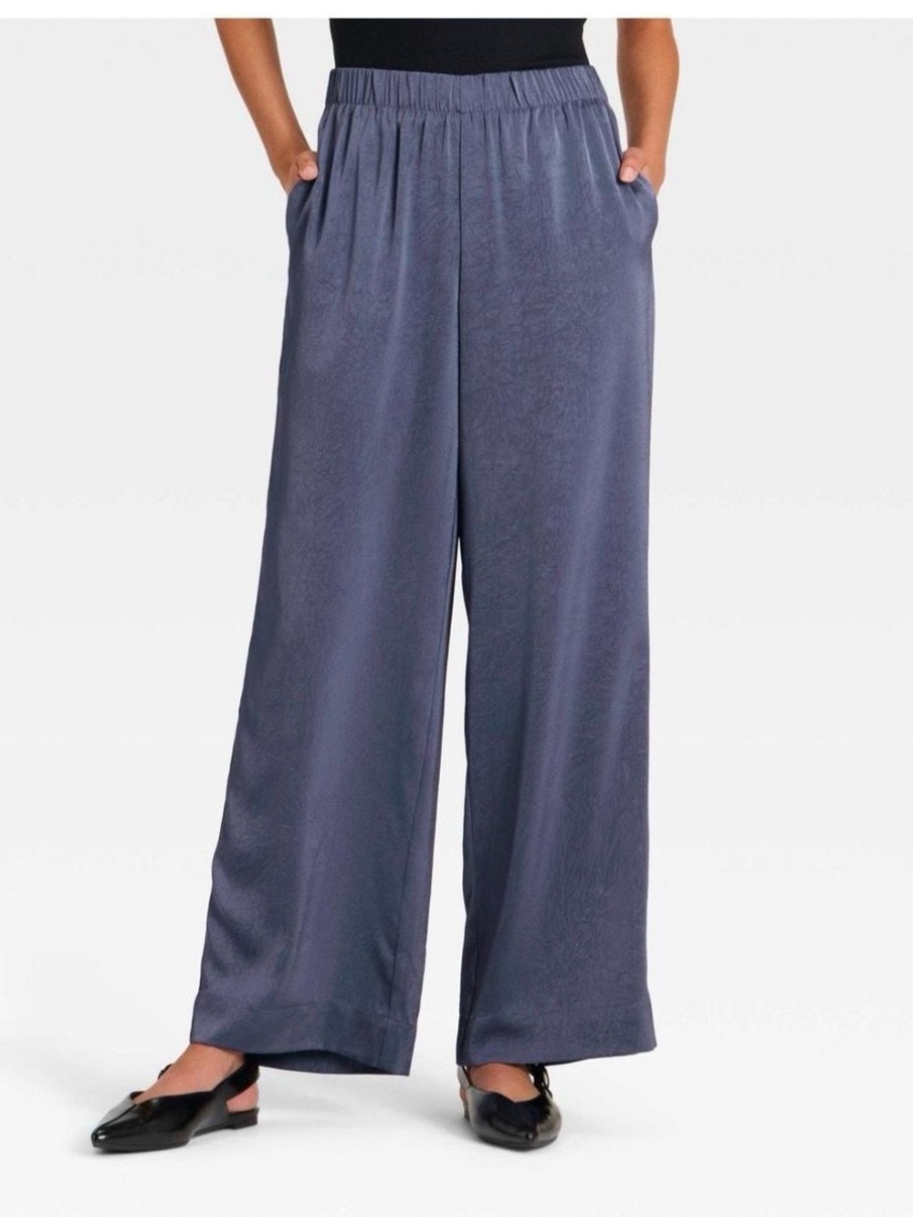 a new day Wide-Leg Satin Pants in Slate Blue